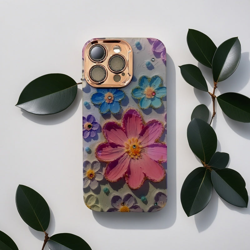 Blue Background with Small Flowers and Inlaid Diamonds Design