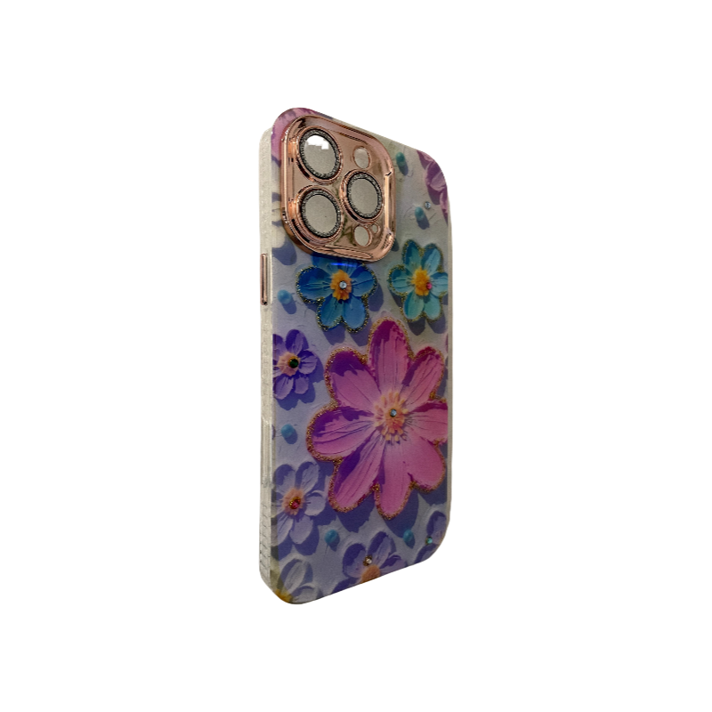 Blue Background with Small Flowers and Inlaid Diamonds Design2