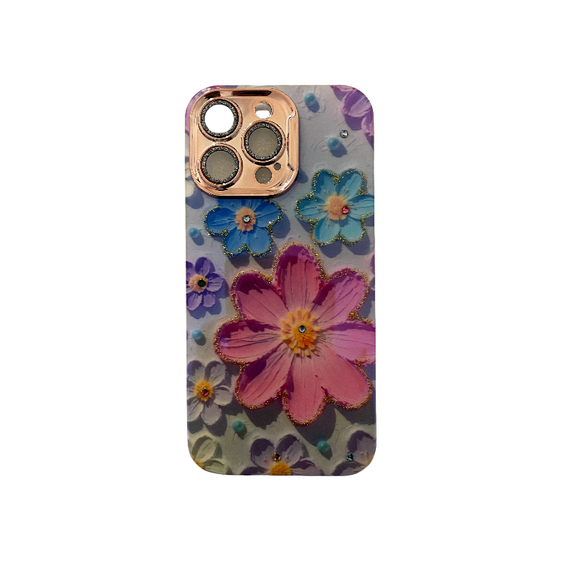 Blue Background with Small Flowers and Inlaid Diamonds Design3
