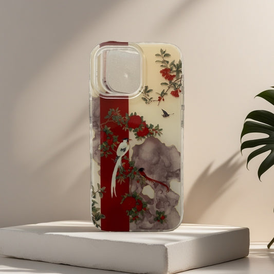 Chinese Painting Style: Red Flowers and Small Birds