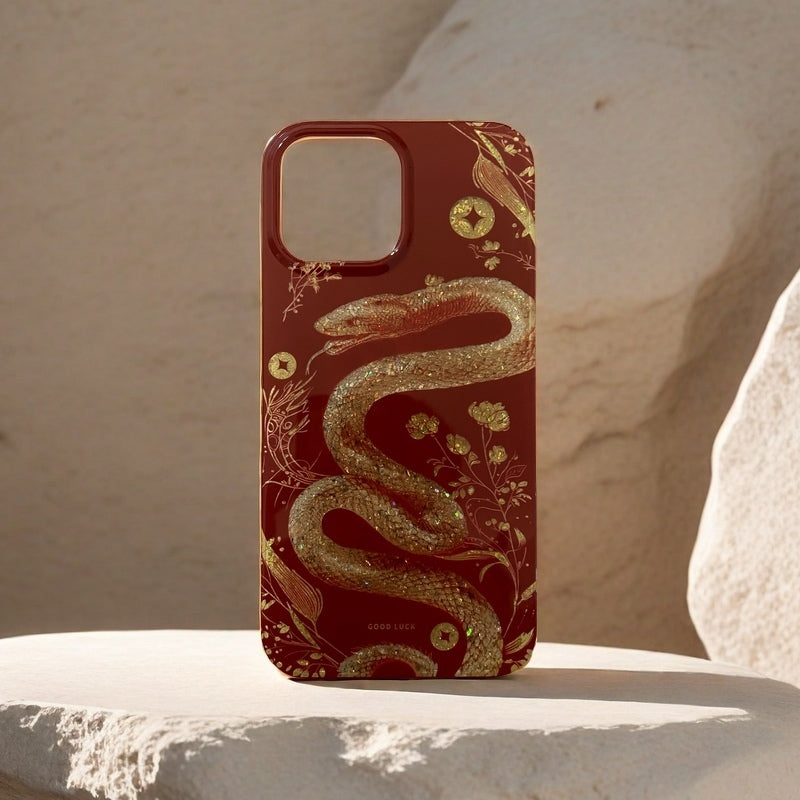 Gold Snake Zodiac on Red Background