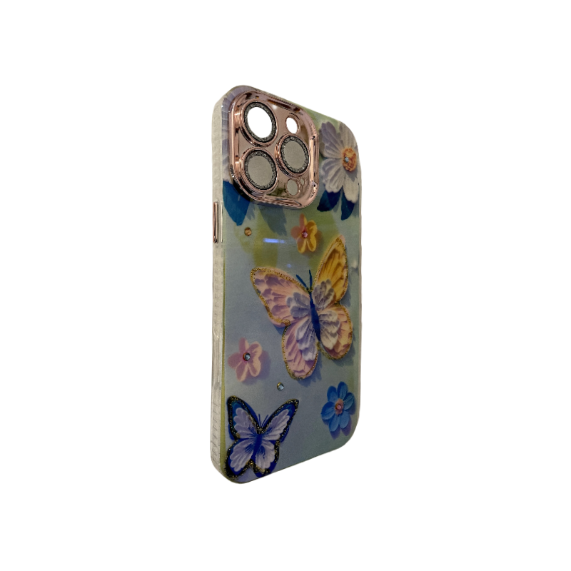 Green Background with Butterfly and Inlaid Diamonds Design2