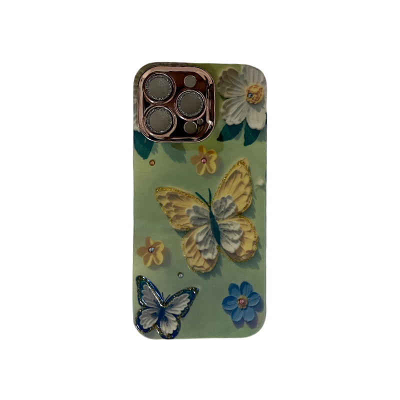 Green Background with Butterfly and Inlaid Diamonds Design3