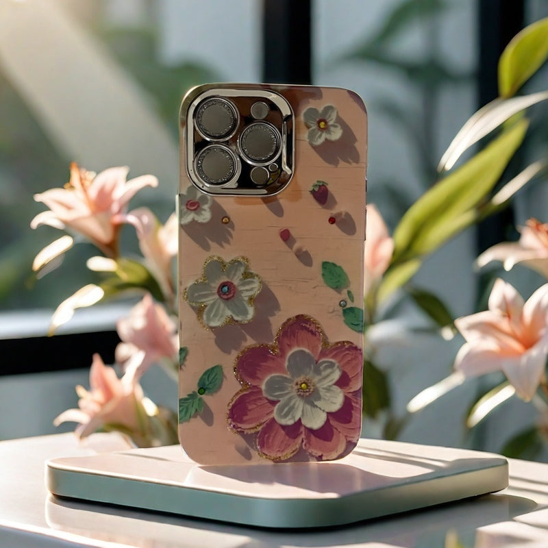 Pink Background with Small Flowers and Inlaid Diamonds Design