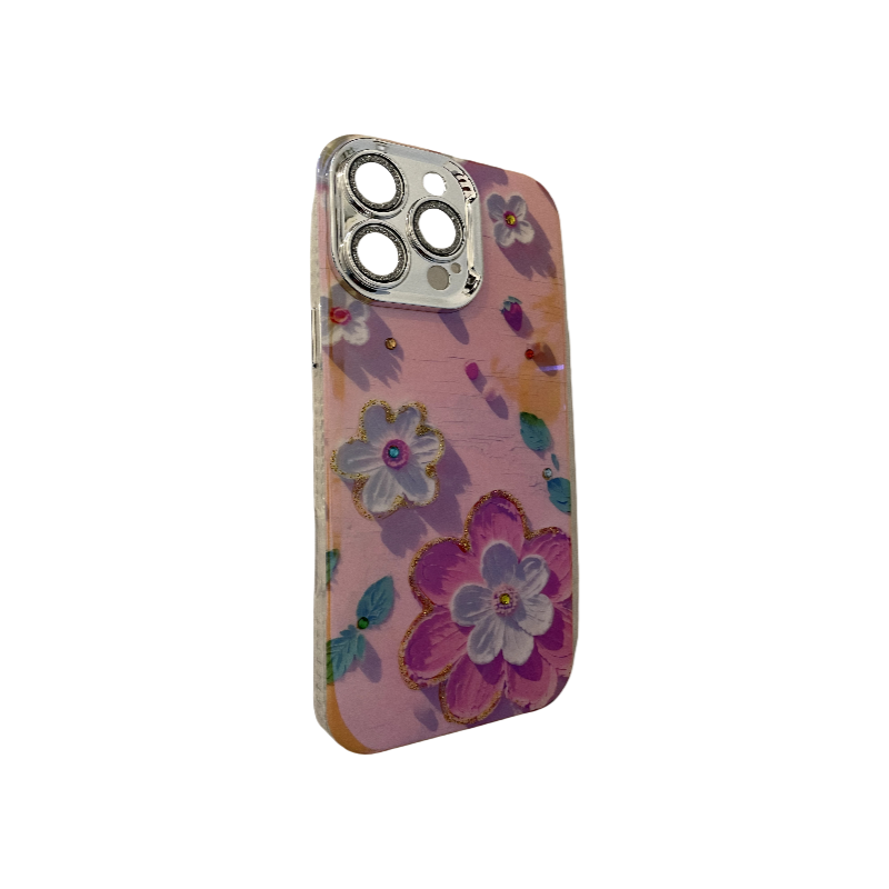 Pink Background with Small Flowers and Inlaid Diamonds Design2