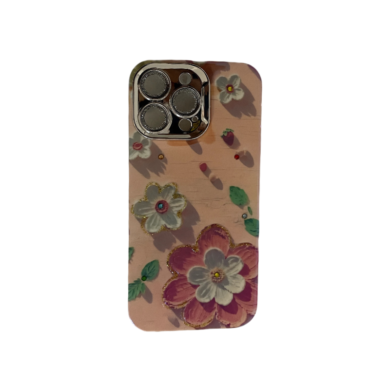 Pink Background with Small Flowers and Inlaid Diamonds Design3